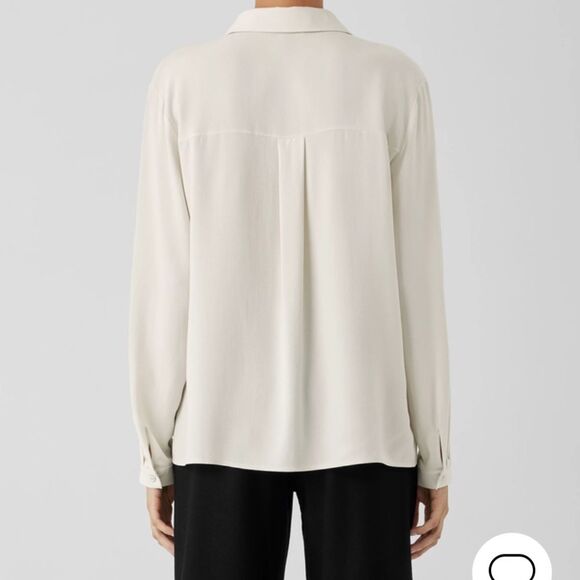New Eileen Fisher silk Georgette crêpe cream, bone classic collar button down - Picture 3 of 12